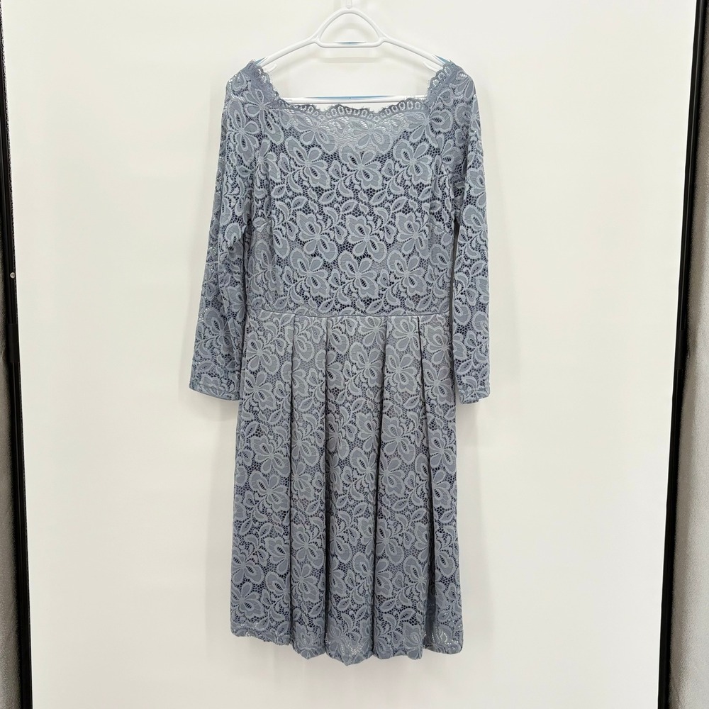 Missmay Retro Gorgeous City Blue Grey Floral Lace  Midi Dress XL NEW NWT
